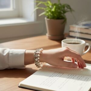 Tory Burch Silver and Pearl Triple Dangle Bracelet
